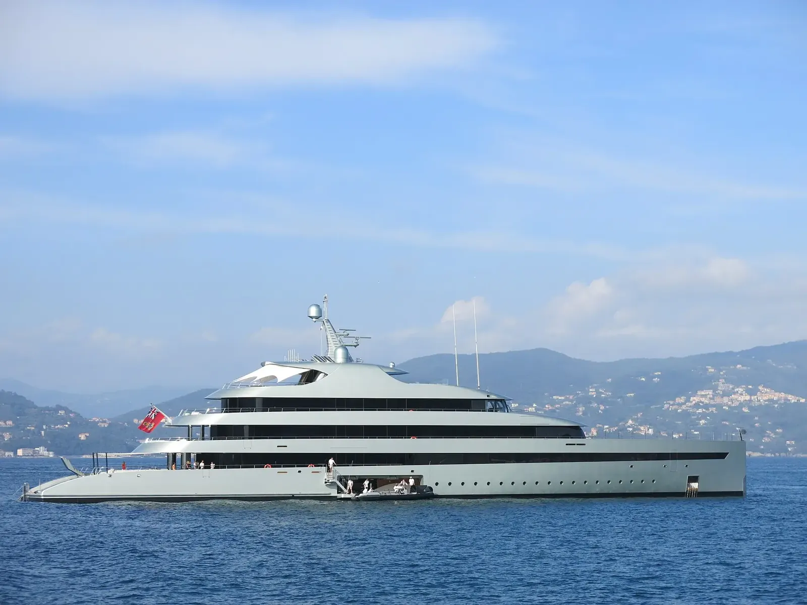 Superyacht cruising near the Mediterranean coast